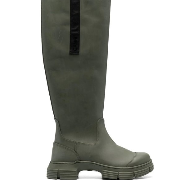 GANNI Women's Country knee high Boots Green rubber 38 - Picture 1 of 8